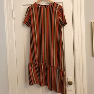 zara asymmetrical ruffle midi dress sz M